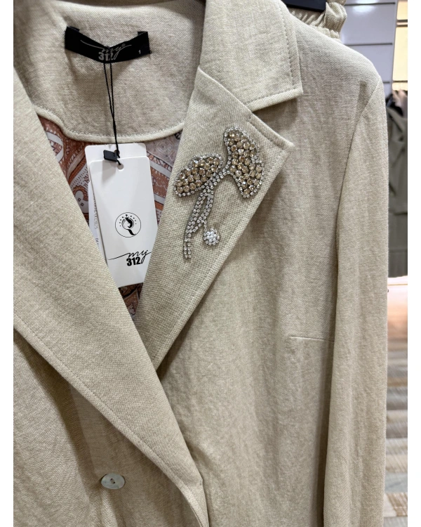 my312 Yakası Taşlı Takım 25S1400 Bej