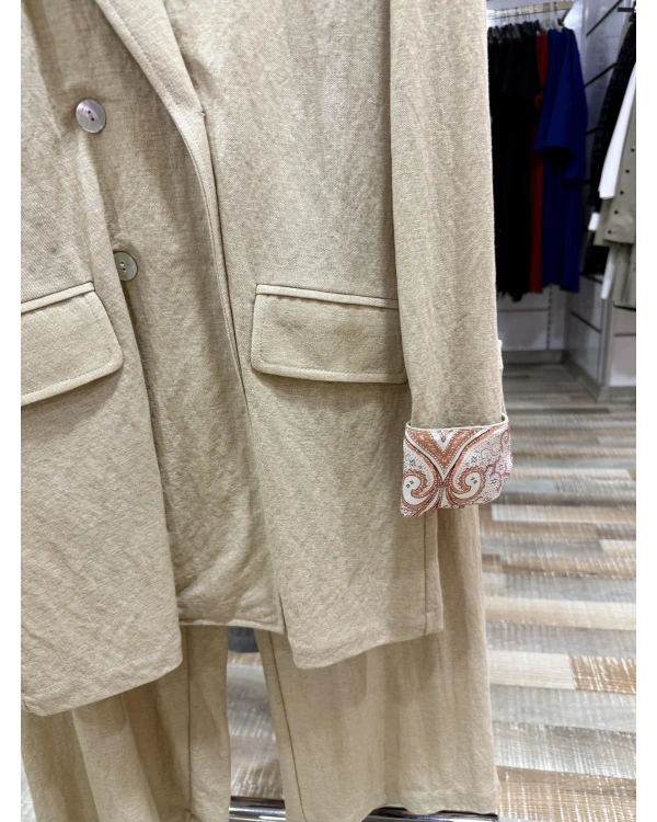 my312 Yakası Taşlı Takım 25S1400 Bej