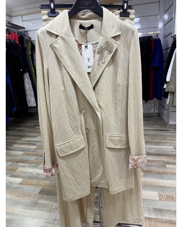 my312 Yakası Taşlı Takım 25S1400 Bej