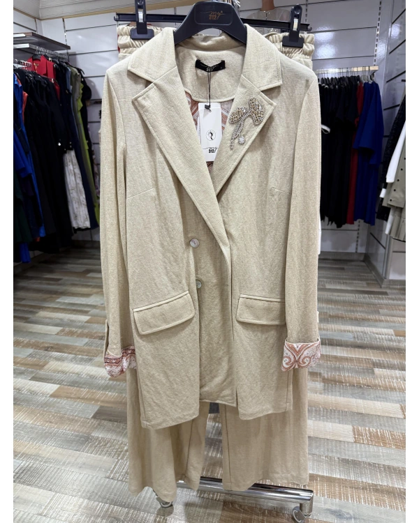 my312 Yakası Taşlı Takım 25S1400 Bej