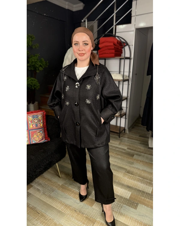 Nure Teksil Simli Bağcıklı Mont Takım 3013