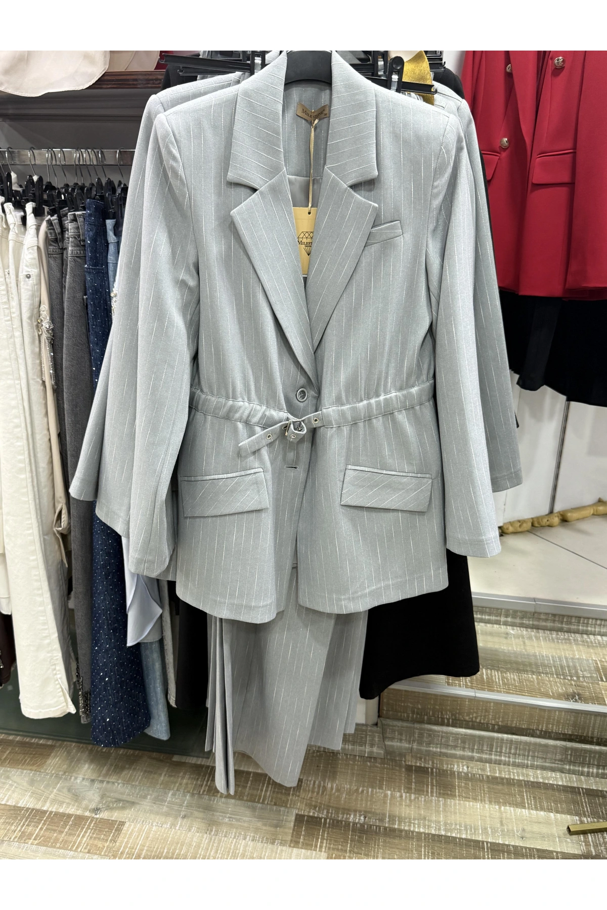 Milestone Çizgili Beli Kemerli Takım 687