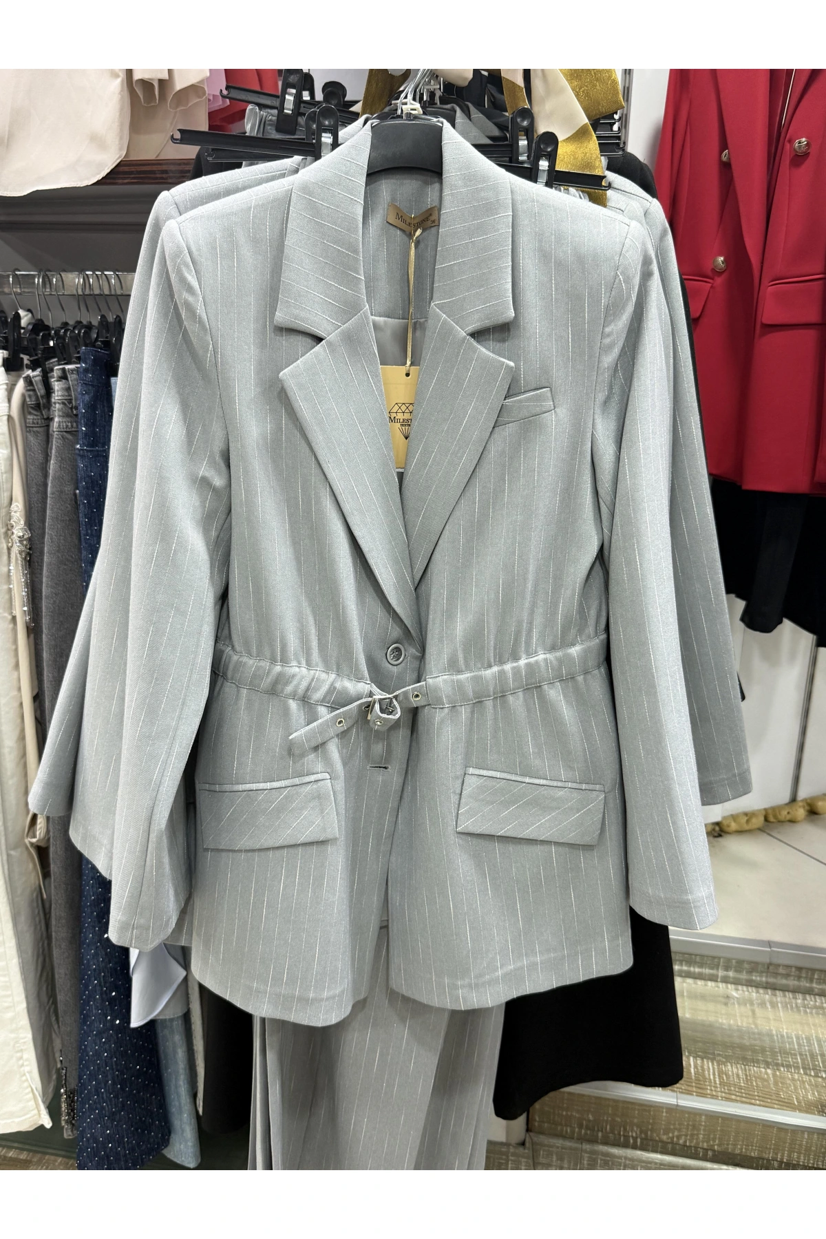 Milestone Çizgili Beli Kemerli Takım 687