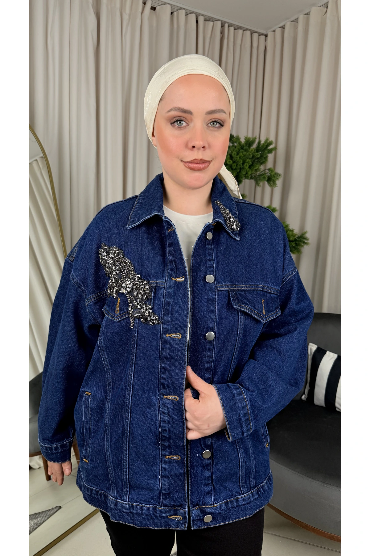 My312 Cepleri Taşlı Jean Ceket 26W7948