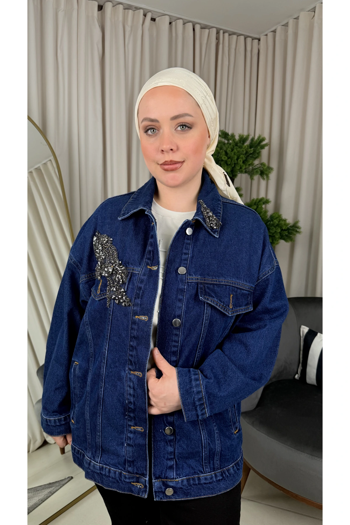 My312 Cepleri Taşlı Jean Ceket 26W7948