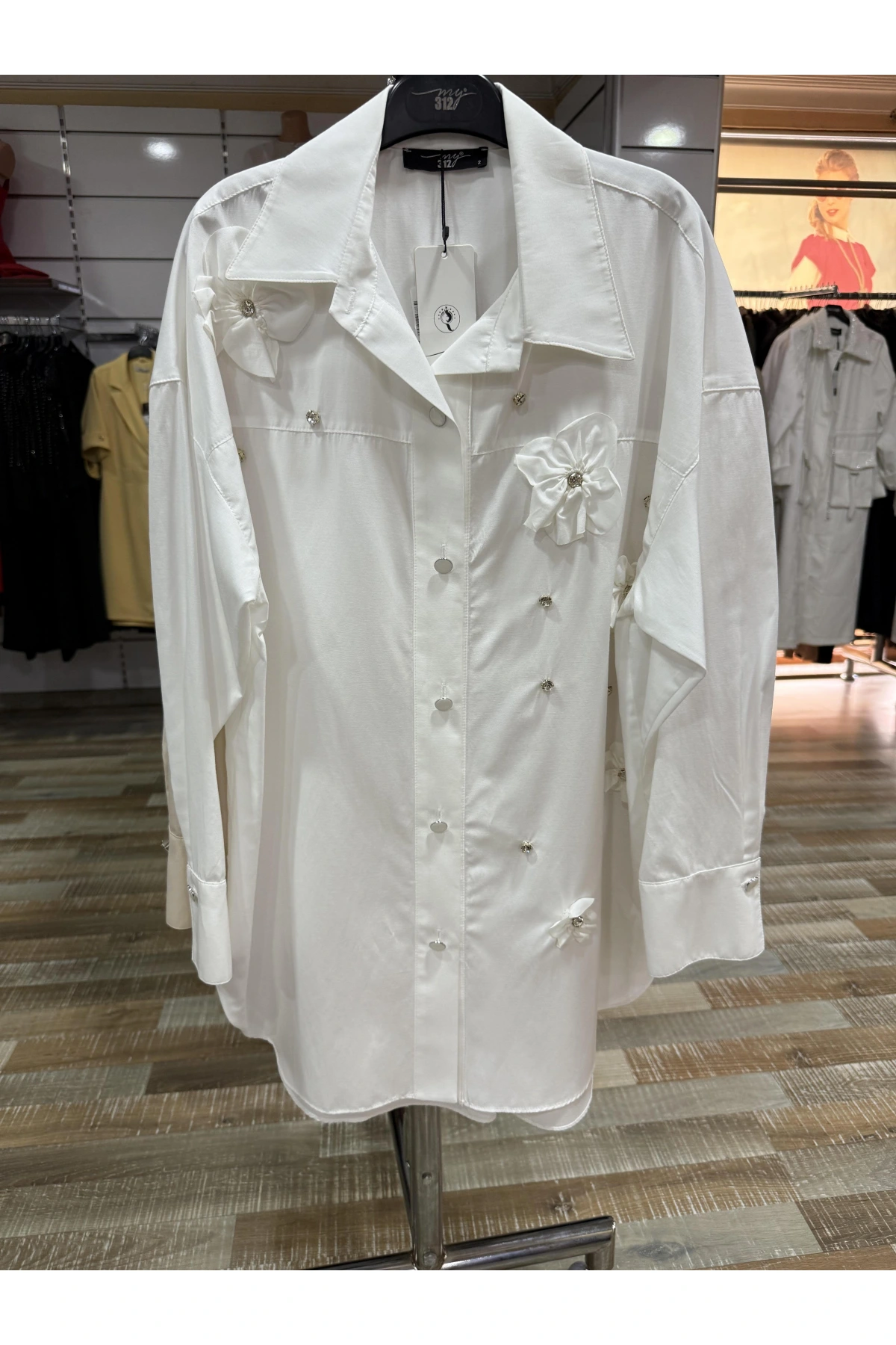 my312 Çiçek Detaylı Gömlek 25S8609-Ekru