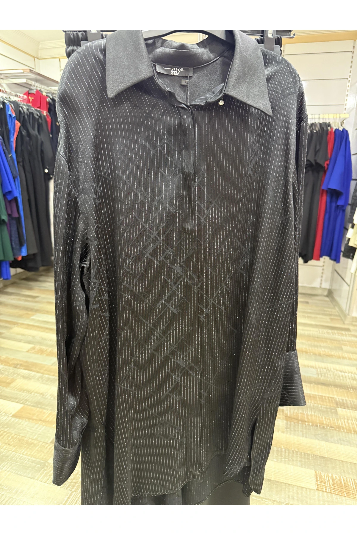 my312 Çizgili Saten Takım 25S1446-Siyah