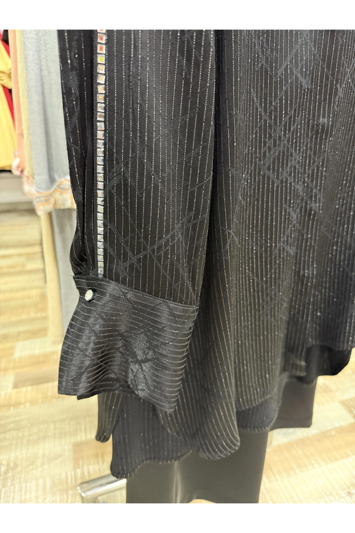 my312 Çizgili Saten Takım 25S1446-Siyah