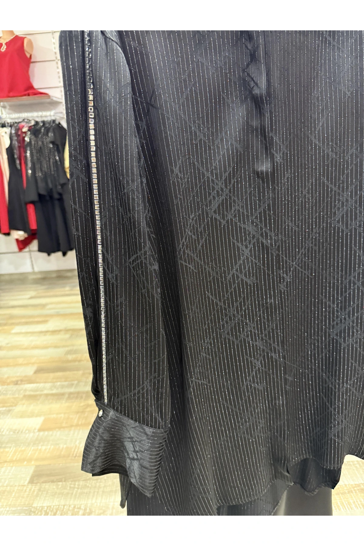 my312 Çizgili Saten Takım 25S1446-Siyah