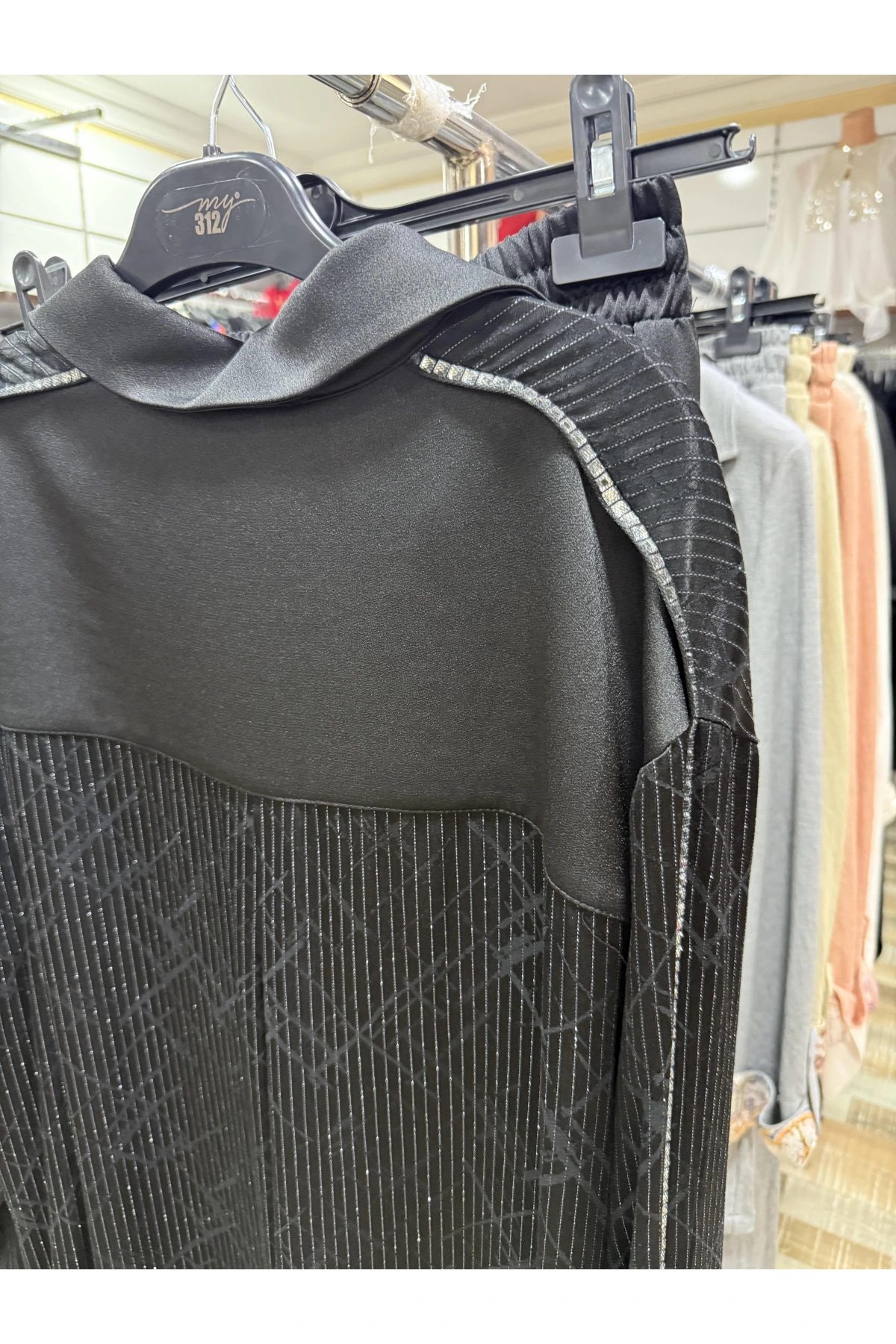 my312 Çizgili Saten Takım 25S1446-Siyah