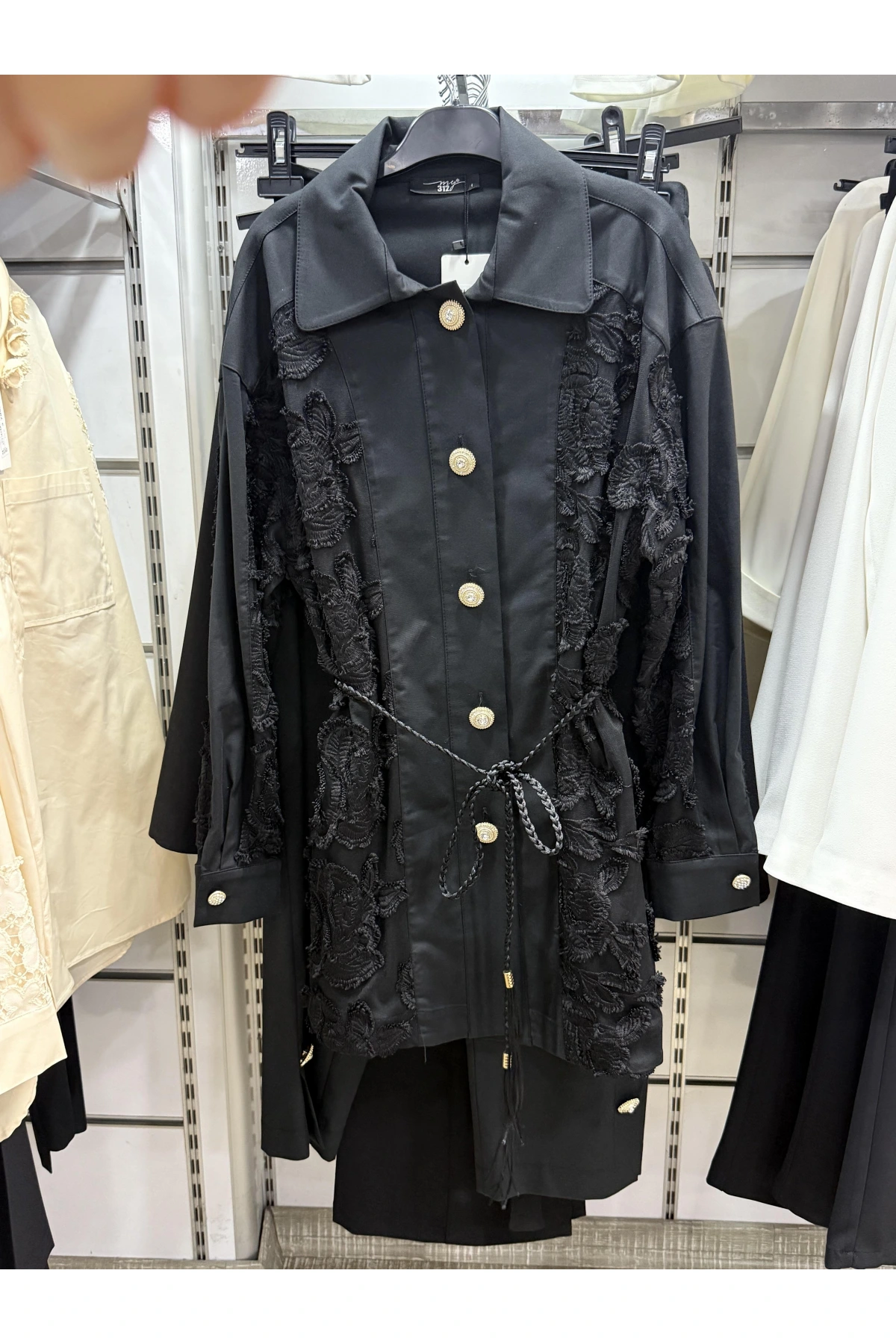 my312 Dantelli Örgü Kemerli Önü İşli İkili Takım 25S1406 - Siyah