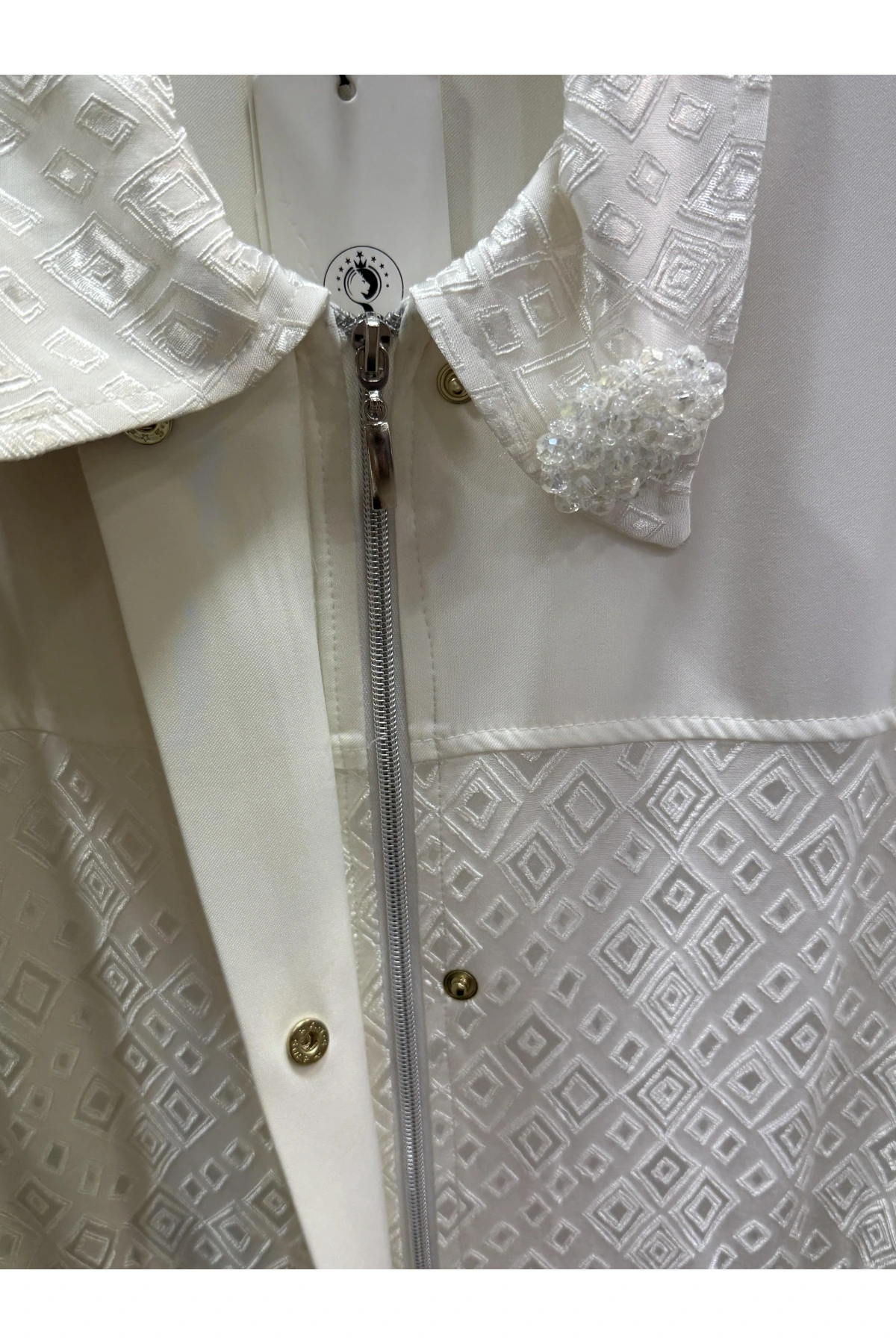 my312 Yakası Broşlu Taşlı Düğmeli Jakarlı Takım 25S1416 Ekru