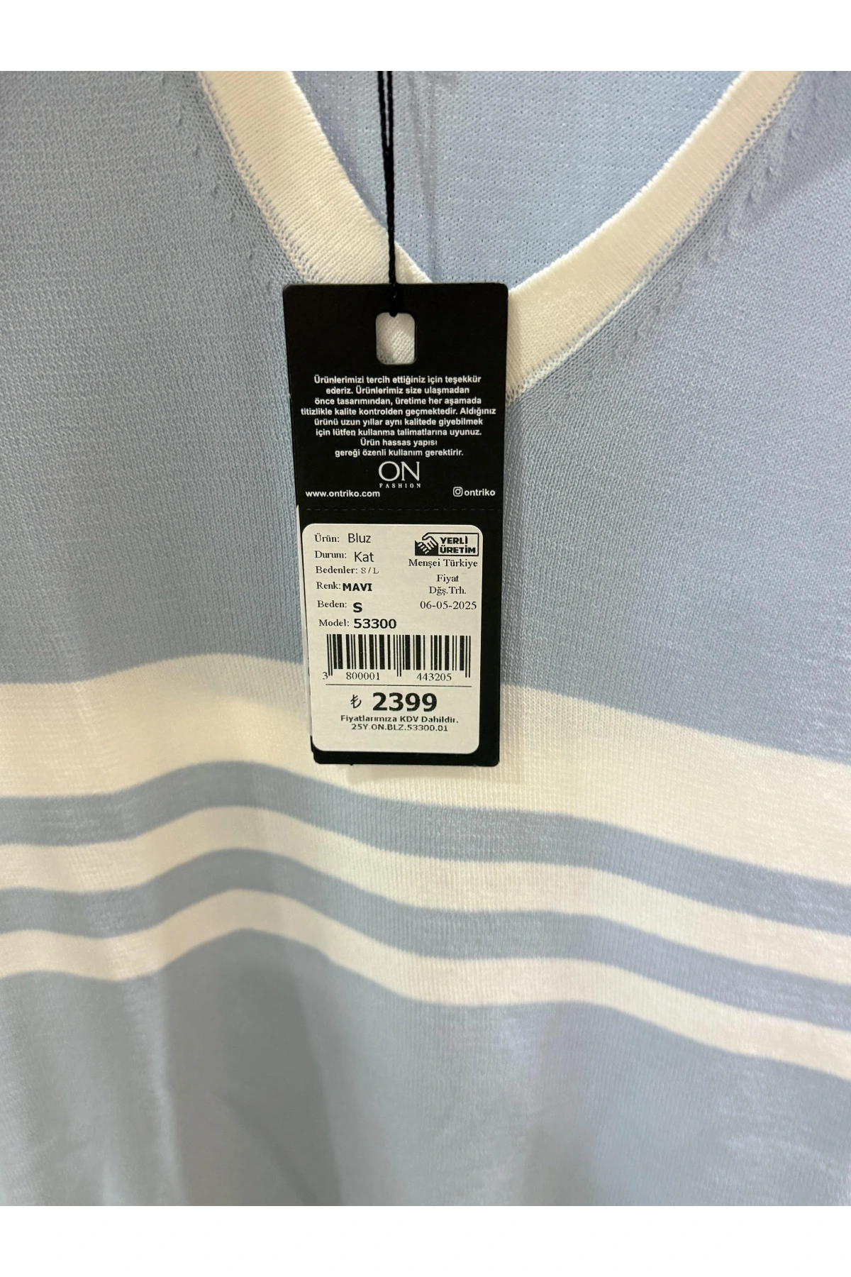 On Fashion Çizgi Detaylı Polo Yaka Kısa Kol Bluz 53300