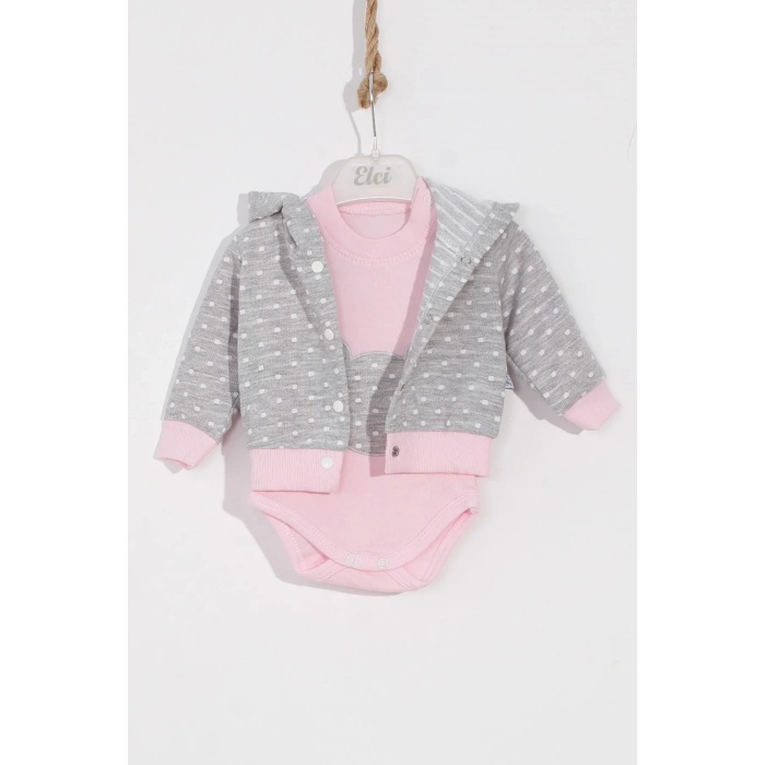 Bear Nakışlı Puanlı Pamuklu 2li Kız Bebek Takımı