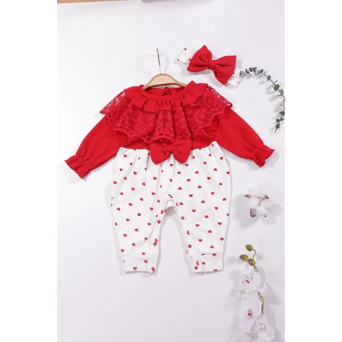 Dantel Yaka Kız Bebek Tulumu % 100 Pamuk