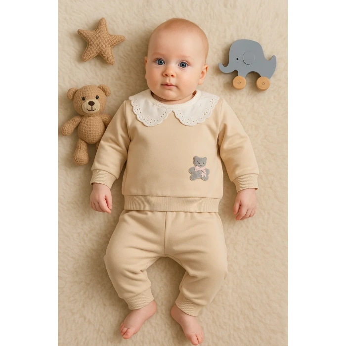 Dantel Yakalı Pamuklu 2li Kız Bebek Takımı