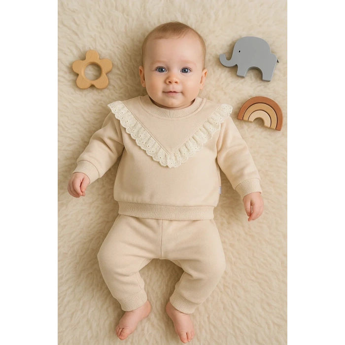 Fisto Detaylı Pamuklu 2li Kız Bebek Takımı