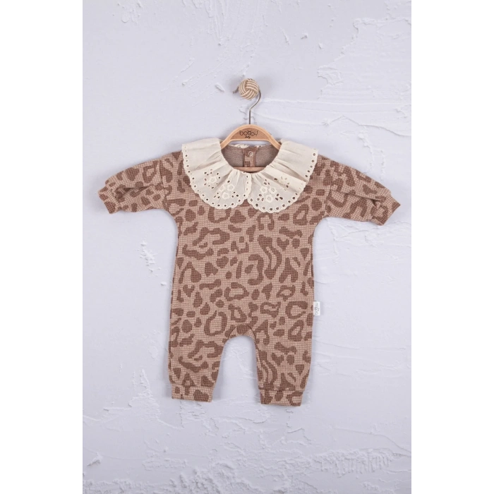 Leopar Dama Desenli % 100 Pamuk Kız Bebek Tulum