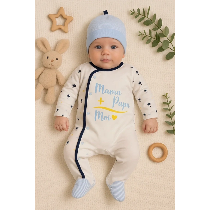 Marin Desenli Şapkalı Erkek Bebek Tulumu