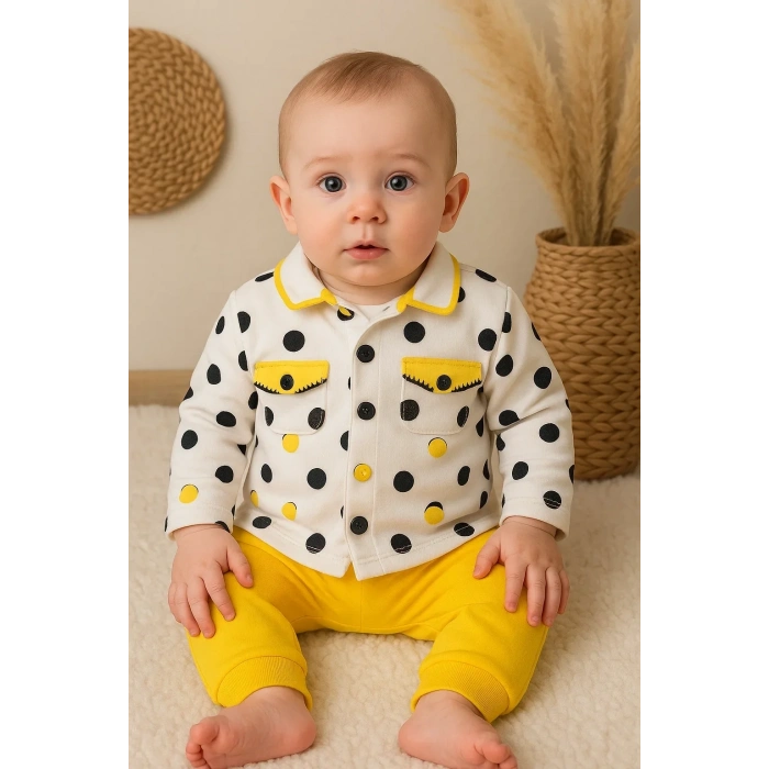 Puanlı Hırkalı % 100 Pamuk 3lü Kız Takım