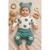 Kulaklı Ayıcık % 100 Pamuk 3lü Erkek Bebek Takım