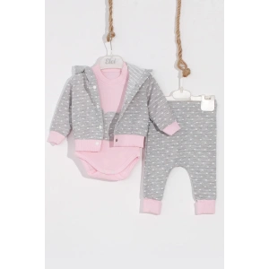 Bear Nakışlı Puanlı Pamuklu 2li Kız Bebek Takımı