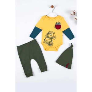 Cep Nakışlı Bear Desenli 3lü % 100 Pamuklu Erkek Takım