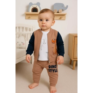 Dinazor Desenli Hırkalı 3lü Erkek Bebek Takım