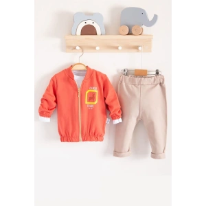 Geyik Desenli Hırkalı 3lü Erkek Bebek Takım