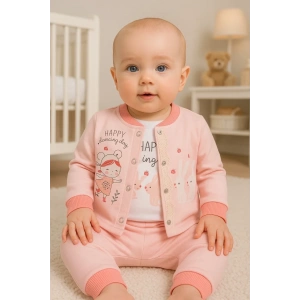 Happy Dancing Desenli 3lü Hırkalı Kız Bebek Takım