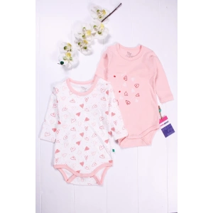 Kalp Desenli Uzun Kol 2li Kız Bebek Body Seti