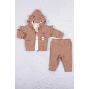 Kirpi Nakışlı % 100 Pamuk 3lü Kız Bebek Takım