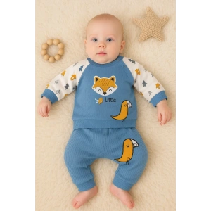 Littie Fox Nakışlı % 100 Pamuklu 2li Erkek Takım