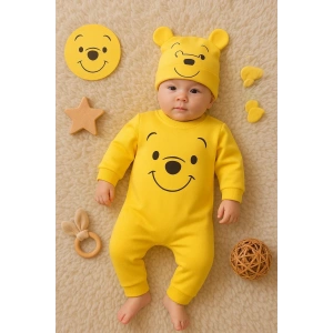 The Bear Desenli % 100 Pamuk Şapkalı Tulum