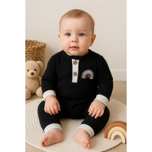 Waffle Gökkuşağı Nakışlı Erkek Bebek Tulumu