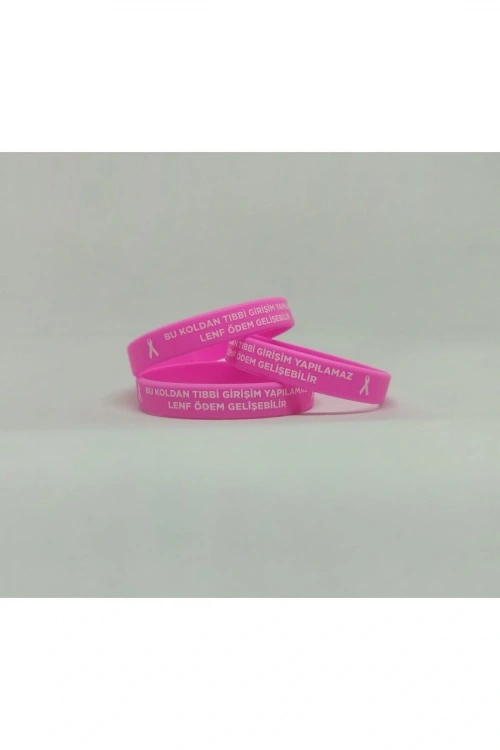 Silikon Meme Kanseri Farkındalık Bilekliği - Lenf Ödem Bilekliği - Uyarı Bilekliği 1 Adet