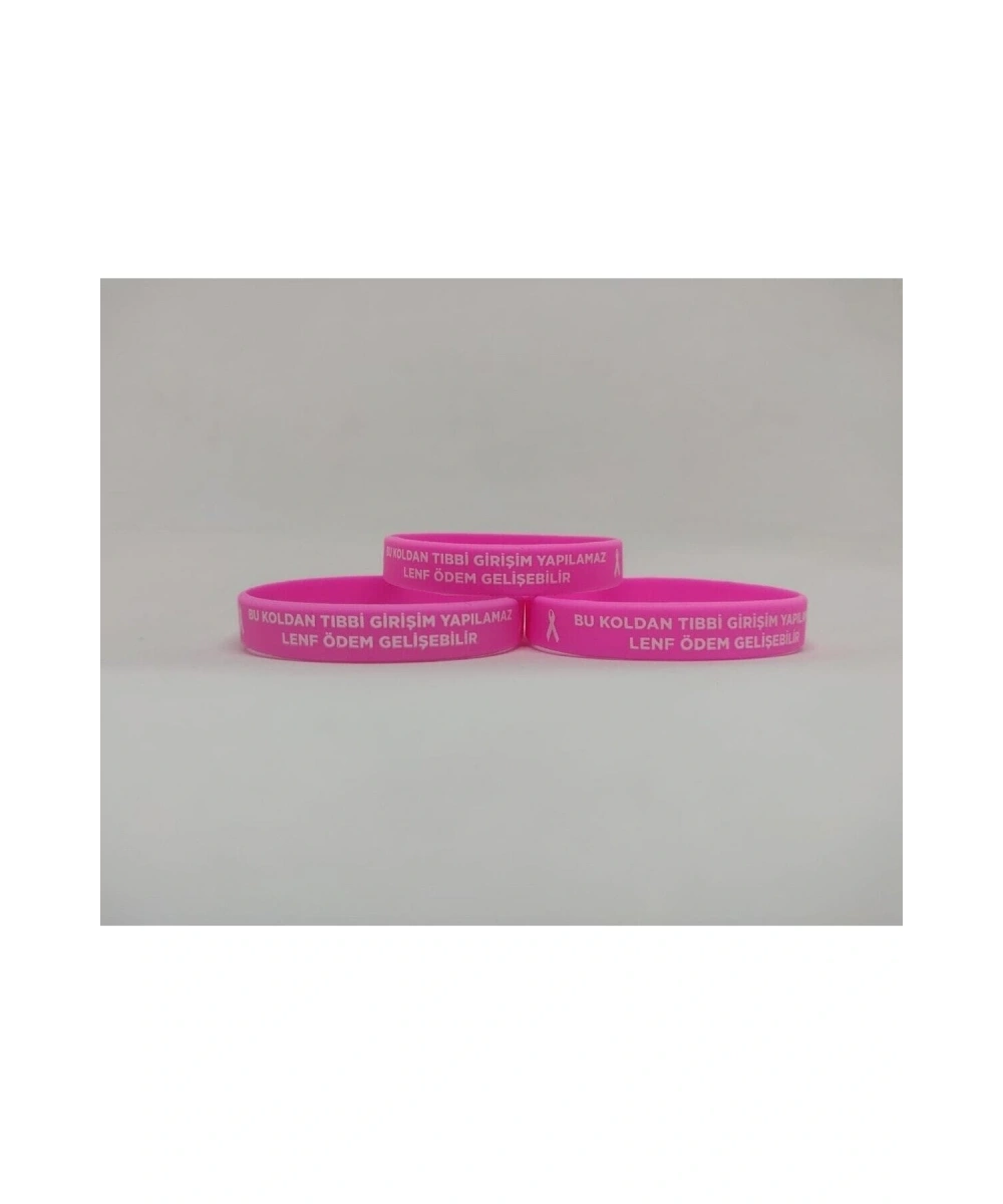 Silikon Meme Kanseri Farkındalık Bilekliği - Lenf Ödem Bilekliği - Uyarı Bilekliği 1 Adet