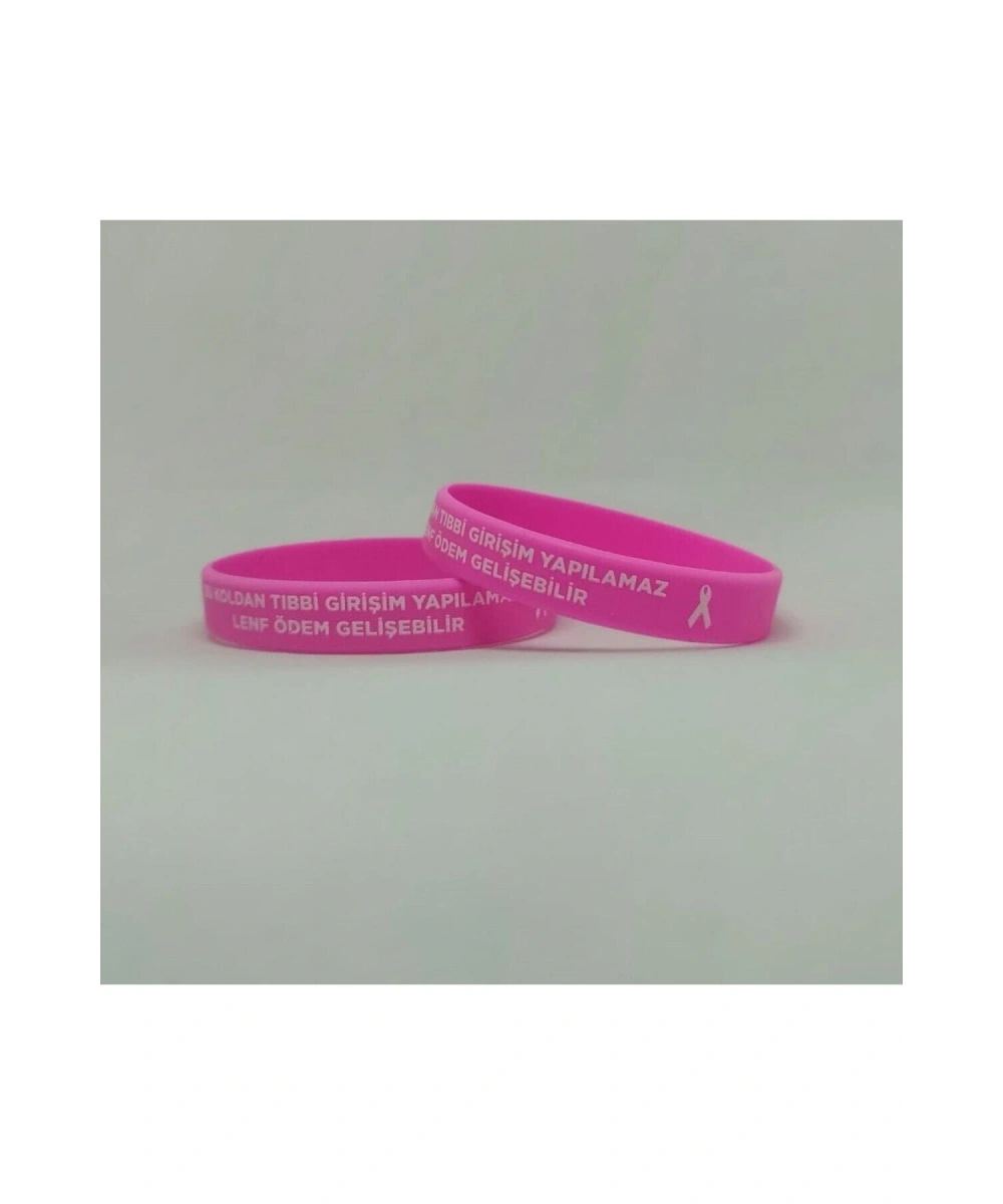 Silikon Meme Kanseri Farkındalık Bilekliği - Lenf Ödem Bilekliği - Uyarı Bilekliği 1 Adet