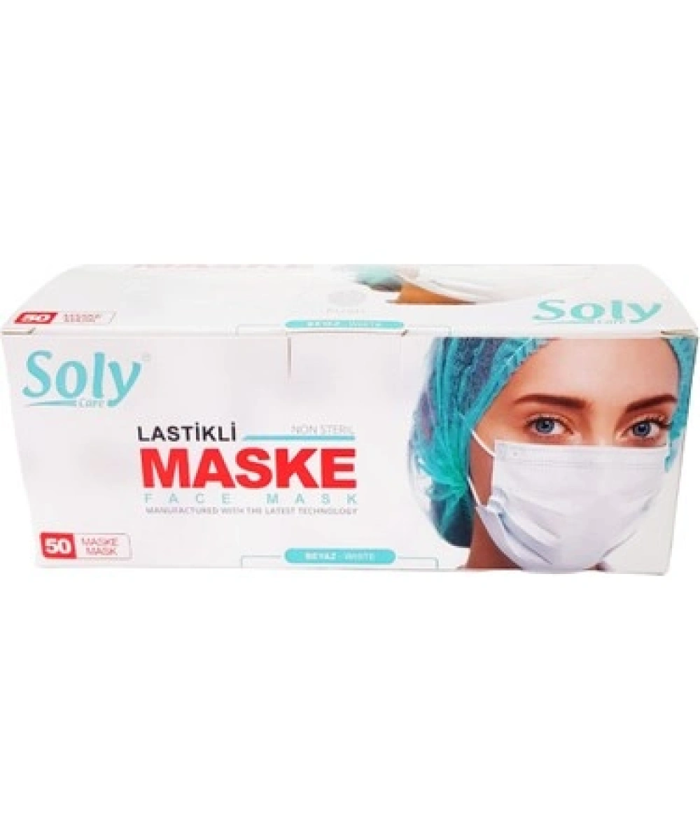 Soly Maske 3 Katlı Lastikli Meltblown 50 adet Beyaz