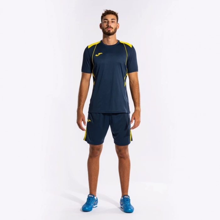 joma championship vii short sleeve t-shirt navy yellow