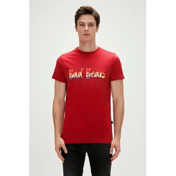 Bad Bear Manuscript T-Shirt Lava Kırmızı Baskılı Erkek Tişört