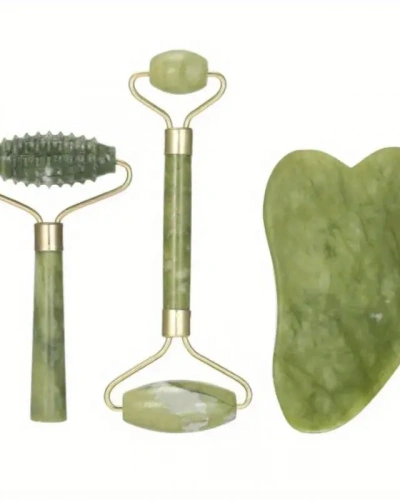 3 Adet Yeşim Rulosu & Gua Sha, Yüz Rulosu Masajörü ile Gua Sha Kazıma Aracı, Yüz ve Boyun için Yeşim Taş Masajörü