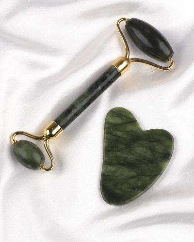 Yeşim Doğal Taş 2li Özel Kutulu Set Face Roller + Gua Sha Masaj Taşı