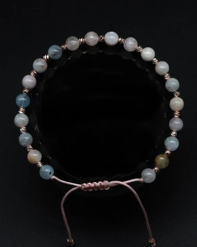 Akuamarin - Heliodor - Morganit Doğal Taş Makrome Örme Bileklik Küre Kesim