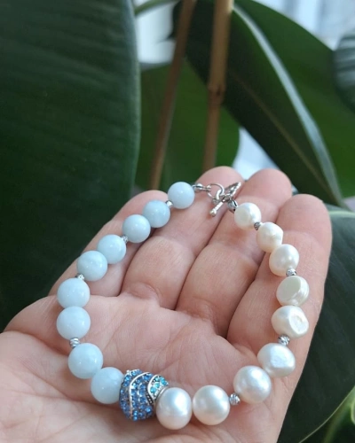 AKUAMARİN İNCİ BİLEKLİK