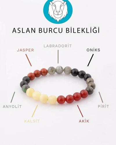 Aslan Burcu Taşlarından Oluşan Doğal Taş Bileklik 8 mm Küre Kesim - Burç Bilekliği