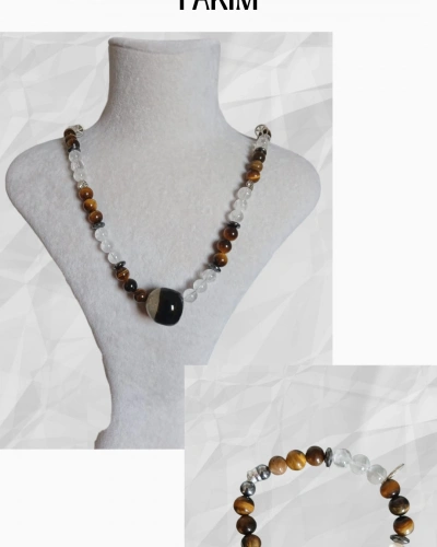 KAPLANGÖZÜ KRİSTAL KUVARS KOLYE SET 40CM