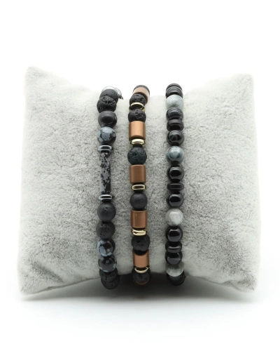 Karlı Obsidyen - Lav - Göz Akik - Kedi Gözü - Oniks - Kokonat - Hematit Doğal Taş Tasarım Bileklik