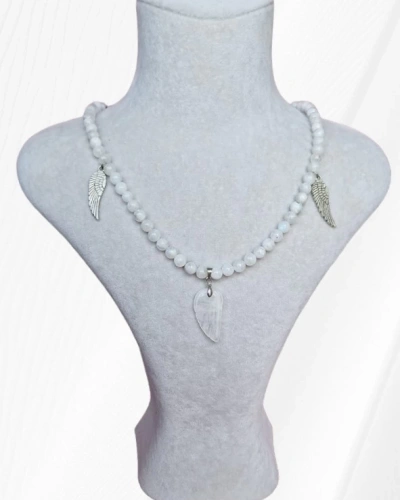 MELEK KANADI AY TAŞI DOĞAL TAŞ KOLYE 20cm