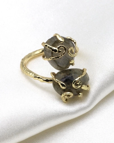 Prehnite Doğal Taş Ayarlanabilir Gold Renk Yüzük